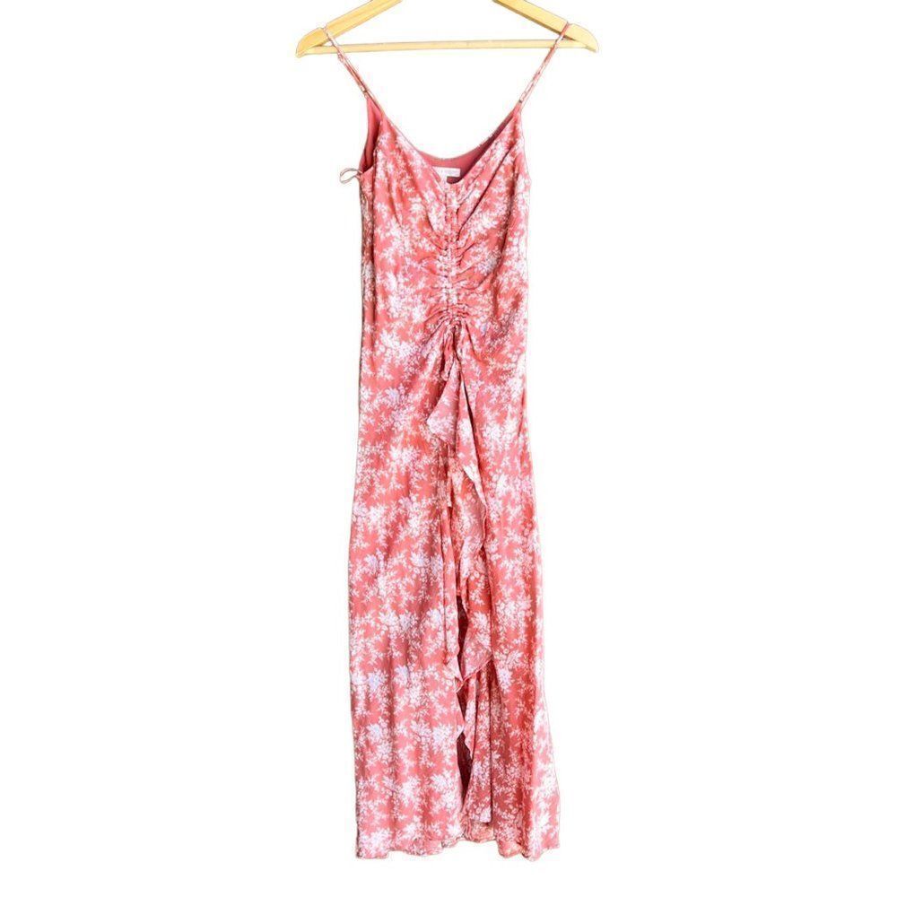 Chelsea & Violet Coral White Floral Ruched Slit Spaghetti Strap Maxi Dress XS